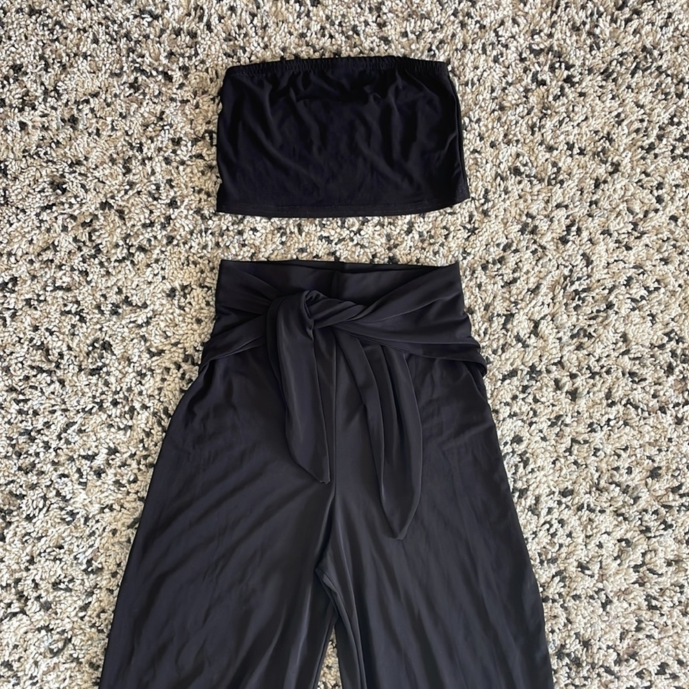 Nasty Gal Tie Me Later Bandeau Top & Wide-Leg Trousers Set—Size 4, Black